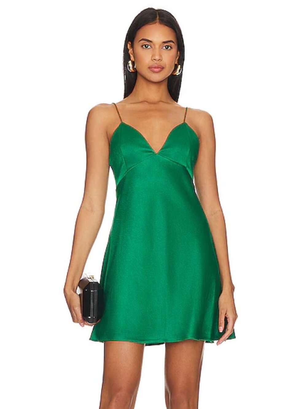 Alice + Olivia Julietta Satin Crepe Mini Slip Dress in Emerald